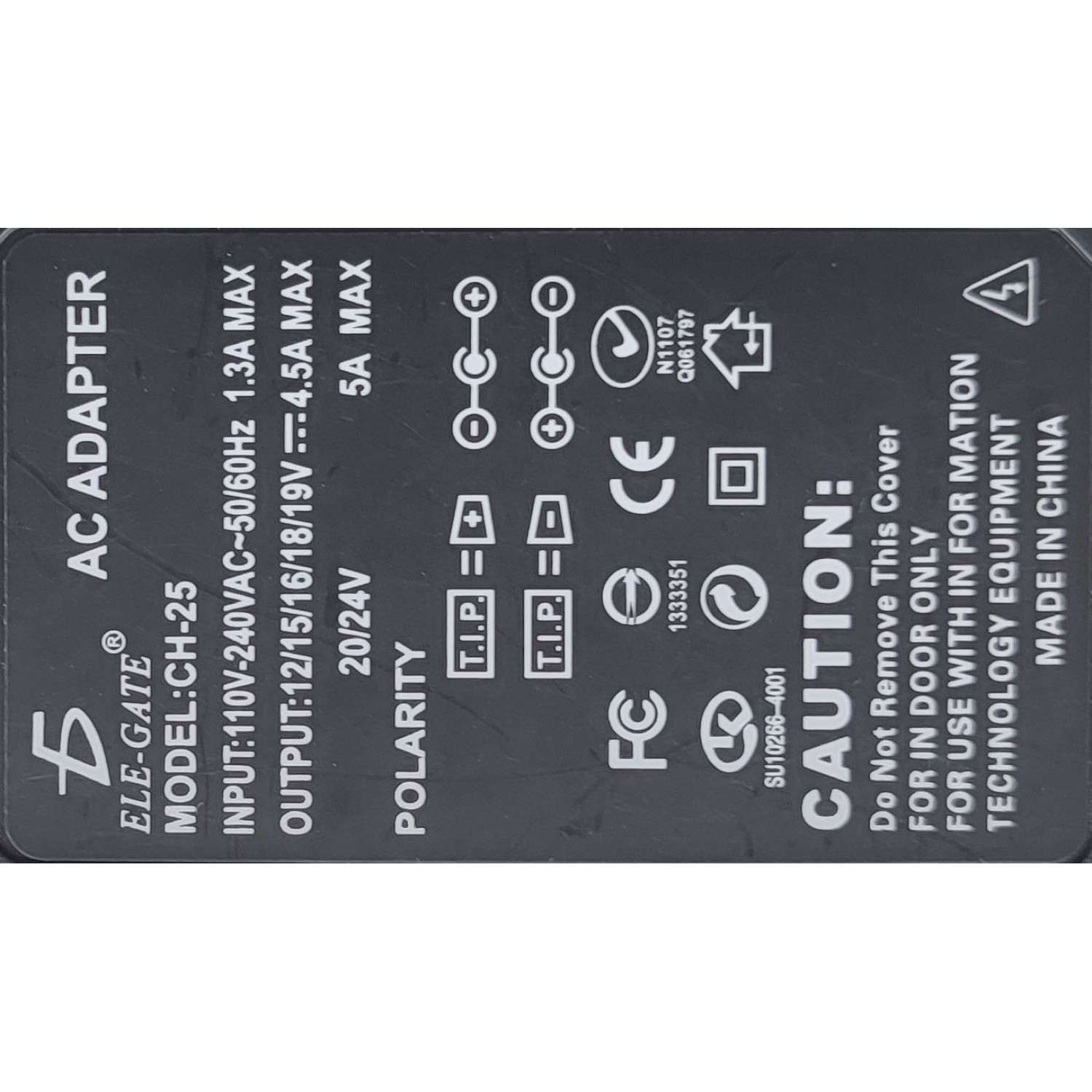 ADAPTADOR AC ELE-GATE / NUMERO DE PARTE CH-25 INPUT: 110-240 VAC - 50/60HZ 1.3A - 4.5A - 5A / OUTPUT: 12/12/16/18/12/20/24 VDC - 4.5A - 5A ( NO INCLUYE CONECTORES)	 - Imagen 2